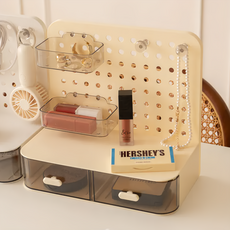 沐慕家居 洞洞板桌面收納盒 書桌收納櫃 辦公室收納 材質: PP, 尺寸: 底25cm寬13.5cm高度23cm, 奶黃色