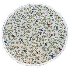 Homely Zakka 美式氛圍感加厚棉麻緹花圓桌巾, 120cm, 綠叢之鳥, 1個