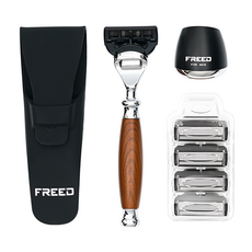 FREED 五刀式鋁合金刮鬍刀尊爵四件組禮盒，附專用底座、旅行套、四入刀片, 1組, 1盒