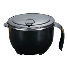 新304不鏽鋼瀝水泡麵碗組 泡麵碗 + 兩用叉勺, 炫酷黑, 1組