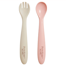 奇哥 比得兔矽膠湯叉餐具組, 莓果粉, 叉子 + 湯匙, 1組