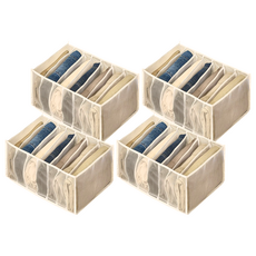 葉子小舖 透視櫃子衣褲收納盒 分隔網紗7格款 大, 米色, 4個