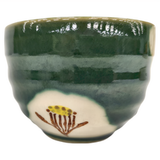 織部椿湯缽-日本製 寬10.3cm 高7.5cm 滿水容量360mL 瓷湯缽, 綠色, 1個