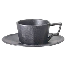 KINTO OCT八角陶瓷杯盤組 80ml, 黑色, 1組