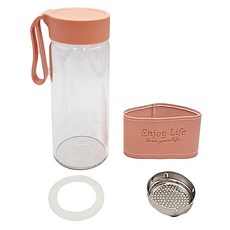 BOACUP 玻璃皮套耐熱水杯 附茶隔, 粉色, 480ml, 1個