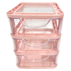 抽屜式收納盒 透明抽屜 桌面收納, 3層, 粉紅佳人, 1個