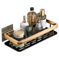 fioJa 費歐家 浴室瀝水免打孔牆上置物架 太空鋁四角 349g, 金黑色, 1個