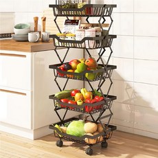 折疊蔬果籃 BM023 3層/4層/5層 欄高21.5cm, 35 x 27 x 95cm, 黑色, 1個