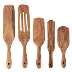 柚木廚具五件組 Set, 純天然, 適用於中餐、西餐、沙拉, 大號鏟 + 三線鏟 + 中號鏟 + 抹刀 + 小號鏟, 單色, 1組