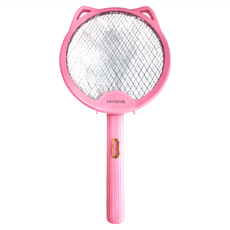 aiwa 愛華 貓形USB 二合一蚊燈拍 AEM-300，3000伏瞬間電壓，大電池容量，紫光誘蚊，旋轉收納，壁掛/立放, 240 x 45 x 462mm, 粉色