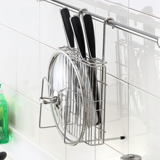 SHCJ 生活采家 台灣製304不鏽鋼廚房掛式刀具鍋蓋砧板架, 銀色, 1個