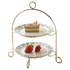 JUST HOME 法式奶油陶瓷蛋糕盤架組 平盤2入+收納架1入, 5748-11, 1組