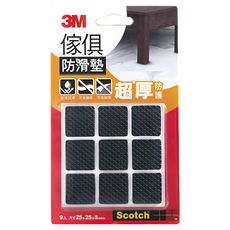 3M Scotch 傢俱防滑墊 黑色方型 3倍耐磨 適用於桌腳椅 黏度高, 25mm, 1組