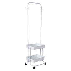 Life 日式簡約多功能移動式雙層落地衣帽架, 60cm x 30cm x 145cm, 鋼琴白