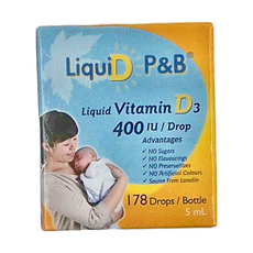 LiquiD P&B 優寶滴 Liquid Vitamin D3, 400 IU/滴, 178滴/瓶, 5ml, 1盒