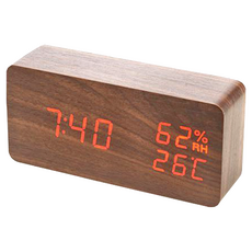 Itson LED 顯示溫度濕度木質時鐘 鬧鐘 亮度 日期, Walnut