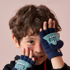 Kocotree 北歐風五指手套 大碼 6-12歲 藍色 兒童保暖可愛卡通, 1雙