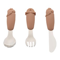 Citron 小檸檬 幼兒餐具3件組 304不鏽鋼餐具 矽膠手柄, 浪漫粉, 湯匙+ 叉子 + 刀子, 1組