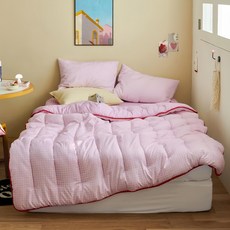 PRIELLE 日常格紋水洗薄被, 漿果粉色