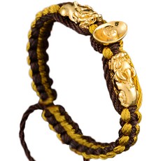 財神小舖 雙搶貔貅發財手鍊 真金電鍍 可伸縮手鍊, 金黃色, 1個