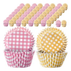 ibili Sweet 蛋糕紙模100件組, 格紋 粉色 + 黃色, 1組