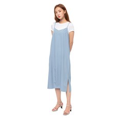 CARET 女款V領吊帶連衣裙 馬甲裙, Free Size, 淺藍色, 1件