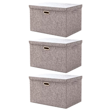 棉麻摺疊收納箱 [C064] 灰色/米色, 中(37 x 27 x 26cm), 3個
