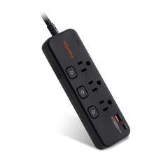 PowerSync 包爾星克 4開3插防雷擊快充1A1C延長線 TK43Q018, 黑色, 1.8m, 1條