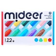 mideer 可洗式速乾絲綢蠟筆 補充包 3歲以上, 12色, 1盒