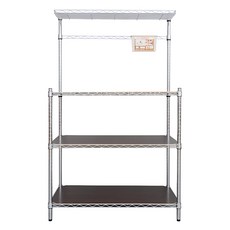 dayneeds 日需百備 輕型 電鍍插管微波爐架 廚房架 含木質墊板 + 掛架 21cm 木質墊板 90 x 45 x 150cm, 銀色 + 木色, 1個