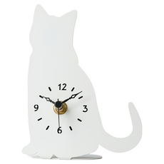 OPUS 東齊金工 歐式鐵藝 金屬靜音桌面立鐘 貓咪坐坐款 白色 可愛造型