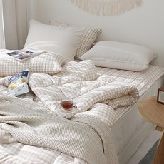 CHOUETTROOM 格紋鬆緊帶睡墊, 玫瑰米色