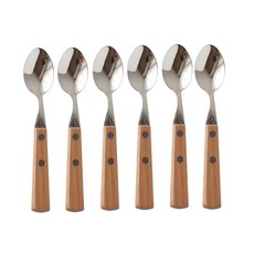 JUST HOME 樂遊木質304不鏽鋼點心匙6件組 7288-04A, 銀色, 1組