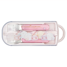 Skater Fluffy Nekoron 3合1餐具組, 外盒19.8 x 7.6 x 1.7cm 筷子16.5cm 湯匙13cm 叉子13cm, 641633, 1組