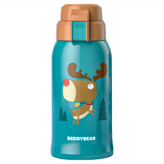 BEDDYBEAR 杯具熊 3D浮雕兒童保溫杯, 600ml, 1個, 棕色麋鹿 綠色