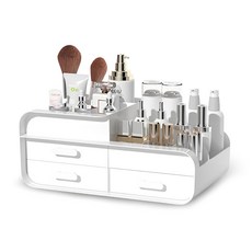 桌上化妝品收納整理盒 大, 白色, 1個