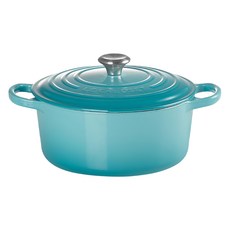 LE CREUSET 圓鐵鍋 附鋼頭鍋蓋 3.3L, 22cm, 加勒比海藍, 1個