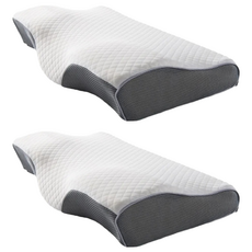 HONDONI 人體工學4D蝶型止鼾護頸低眠枕頭, 慢回彈記憶枕, 柔軟舒適, 立體支撐, 沉靜灰, 2個, 50cm*30cm