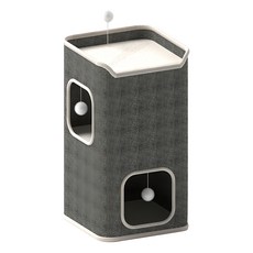 AOYI 奧藝 樹洞貓屋雙層 35 x 35 x 59cm 貓咪玩樂休憩空間, 灰色, 1個