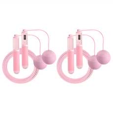 LEADER X 高階智能計數有氧兩用跳繩 2組 附收納袋, 手柄 19 x 3cm + 無線球 直徑6.5cm + 有線繩 280 x 0.2cm, 粉紅色
