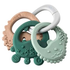 BBox 三環咬牙器 莫蘭迪綠 多重材質 環形設計 舒緩長牙不適, PP固定環、矽膠咬牙器環、櫸木咬牙器環, 1個