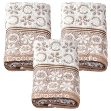 Crocodile 鱷魚 花物語提花毛巾, 100%純棉, 尺寸34x76cm, 台灣製, 棕色, 3條