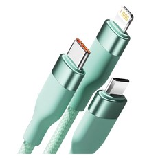 biaze 畢亞茲 三合一 100W 快充 傳輸線 Type-C/5A Lightning/2A Micro/2A USB輸入 1.2米, 2m, 編織款 綠色, 1條