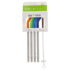 klean kanteen 不鏽鋼吸管四入組+清潔刷, 食品級矽膠軟管吸管頭, 1組