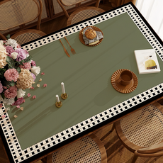 喬木居家輕奢防燙隔熱皮革桌布, 120 x 70cm, 羅紋格黛綠, 1個