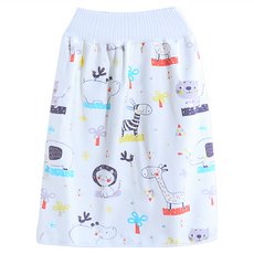 OhBabyLying 寶寶高腰防水隔尿裙，外層100%純棉，中層防水透氣TPU，內裡竹炭纖維，裙長35cm，腰圍15cm，0-4歲適用, M, 動物派對, 1個