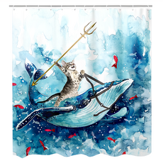 半島良品 不透光防霉防水浴簾 附掛勾, 貓貓鯨魚, 1組