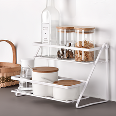 Homely Zakka 日式簡約鐵藝雙層檯面收納架 多功能廚房置物架, 白色, 1個