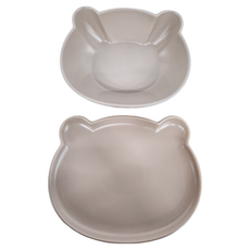 沐慕家居 陶瓷小熊碗 + 盤組 卡其色, 碗 + 盤, 1組