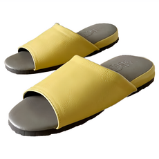 i Slippers 品味系列 布面皮質室內拖鞋 台灣製造 耐用橡膠鞋底, 黃色, M(25cm), 1雙